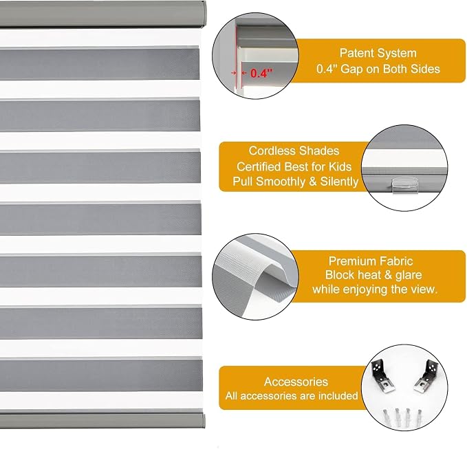 Persilux Cordless Zebra Blinds for Windows Free-Stop Dual Layer Roller Windows - Image 2