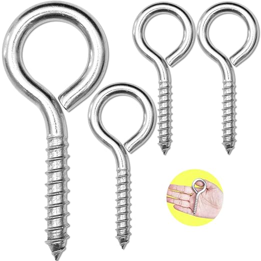 4Pcs Self Tapping Eyelet Screw Eye Bolt，4 Inch Heavy Duty Screw Eyes Hooks ，M8 by HXLPAY
