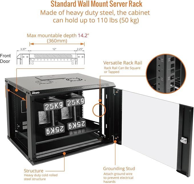 Tecmojo 9U Wall Mount Server Cabinet IT Network Rack Enclosure Lockable Door - Image 4