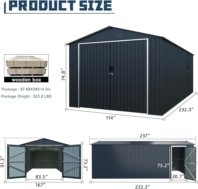 KUIKUI Metal Garage Shed Without Floor, 10x20FT Heavy Duty Outdoor Shed and - Image 5