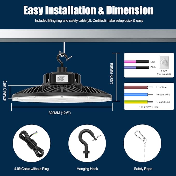 BBESTLED 150W LED UFO Baylight 21000 Lumens IP65 Waterproof Dimmable LED Work - Image 3
