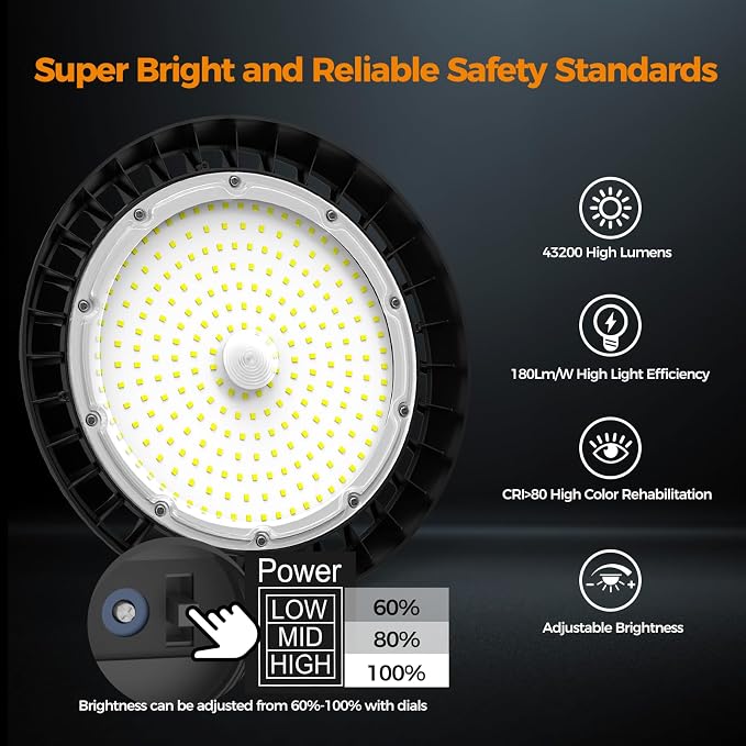High Bay Lights LED UFO Light 240W LED Shop Lights 6000K IP65 Commercial Bay - Image 3