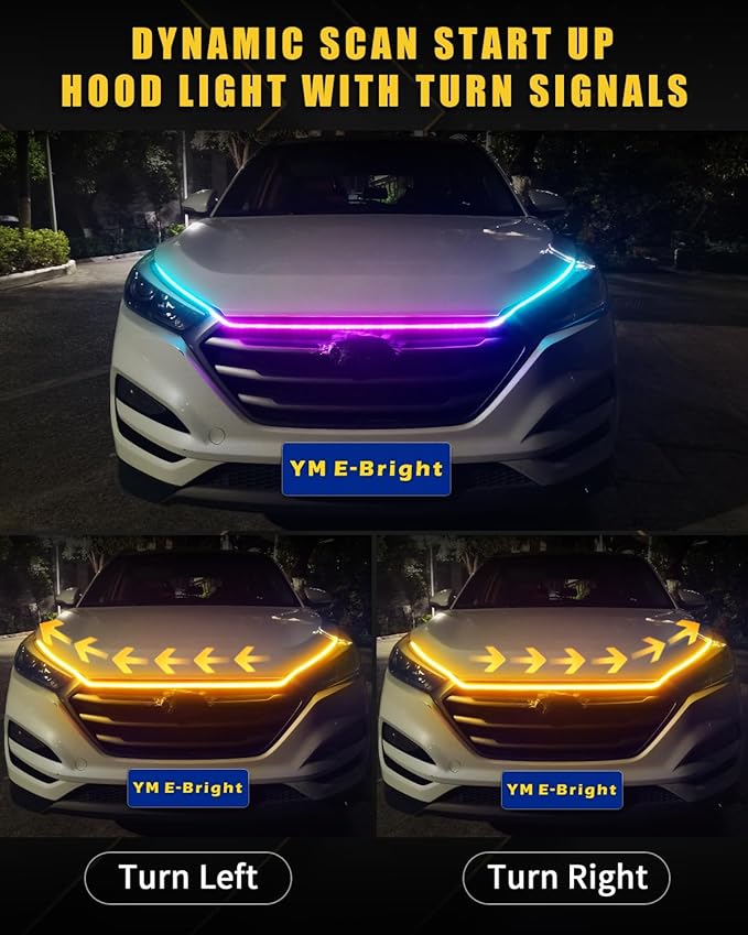 YM E-Bright Car Led Lights Exterior RGB Hood Light Strip Waterproof Multicolor - Image 2