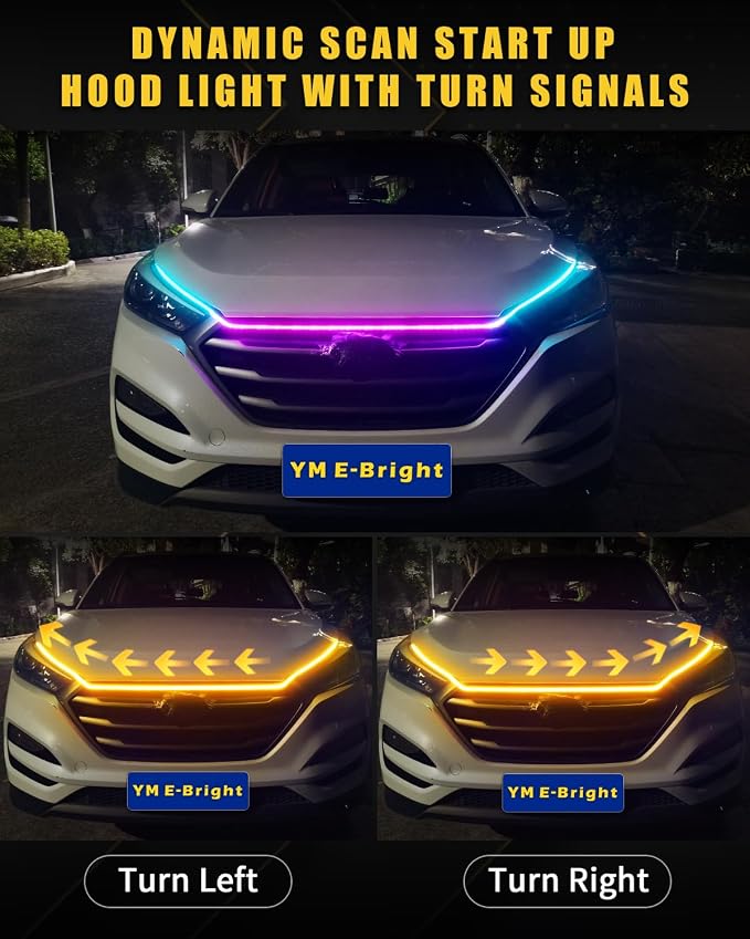RGB Hood Light Strip with Sequential Turn Signal Indicator Function Waterproof - Image 2