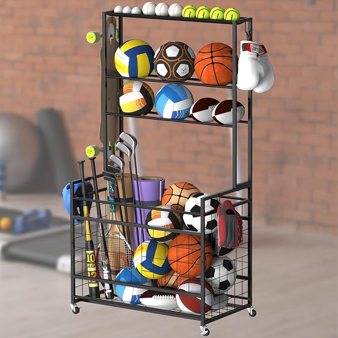 smusei Sports Equipment Organizer Garage Basketball Ball Holder - Image 8