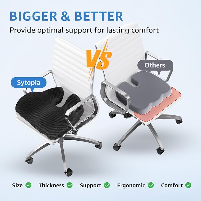 Extra Large Office Chair Cushion, Sciatica & Hip Pain Relief, Booster Pad - Image 2