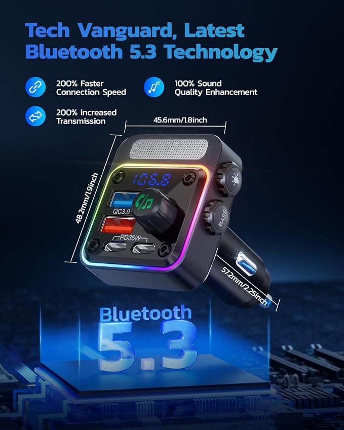 Nulaxy 54W Bluetooth 5.3 Car Adapter Charger 4-Port Fast Charging, Wireless - Image 3
