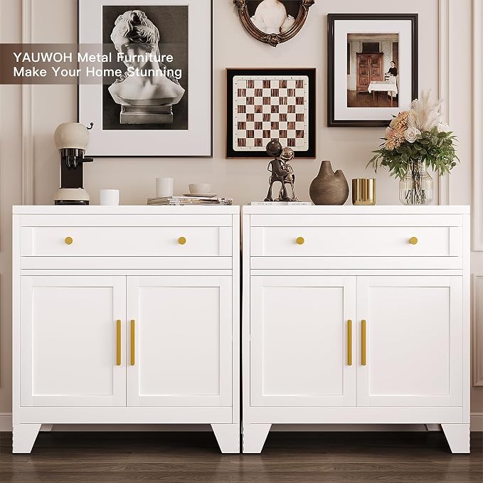 Metal Sideboard Cabinet with Big Drawers, Farmhouse Coffee Bar with One - Image 2