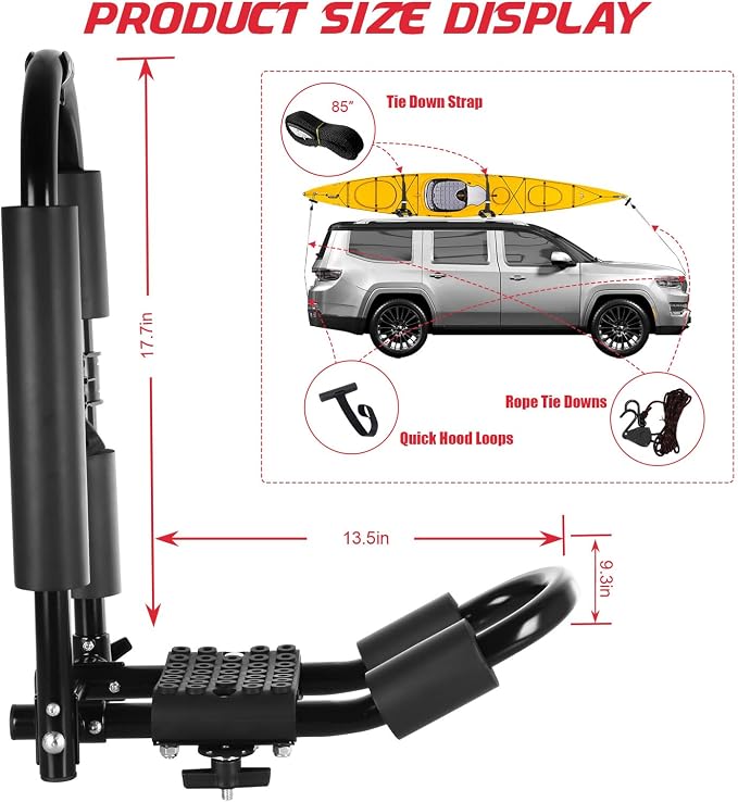 FORWODE Premium Kayak Roof Rack, 2 Pair J-Bar Roof Rack, Folding Adjustable Rack - Image 3