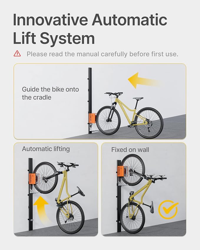 monTEK Automatic Lift EBike Rack – Fits 24-29" Tires, Heavy-Duty Vertical Wall - Image 2