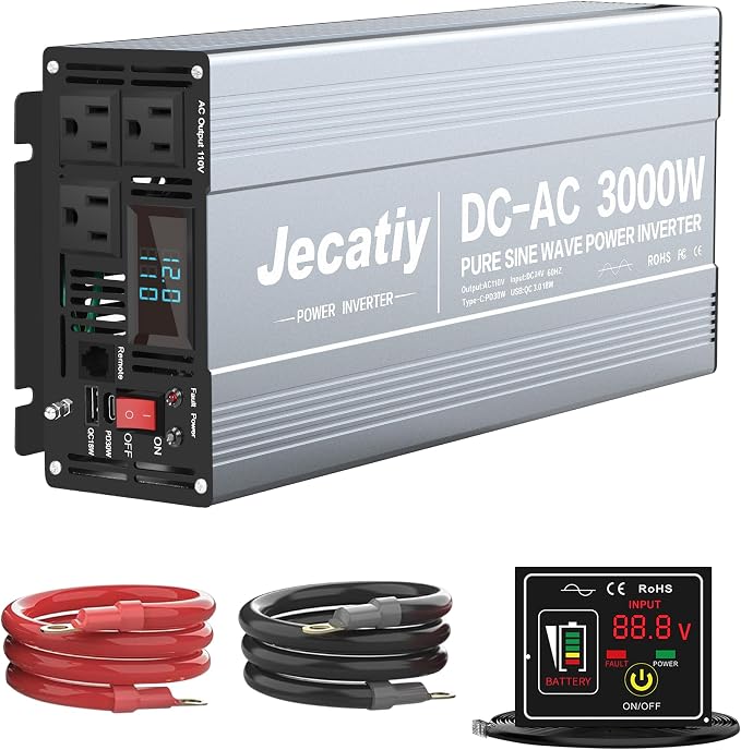 3000 Watt Pure Sine Wave Power Inverter DC 24V to 110V/120V AC Converter by Jecatiy