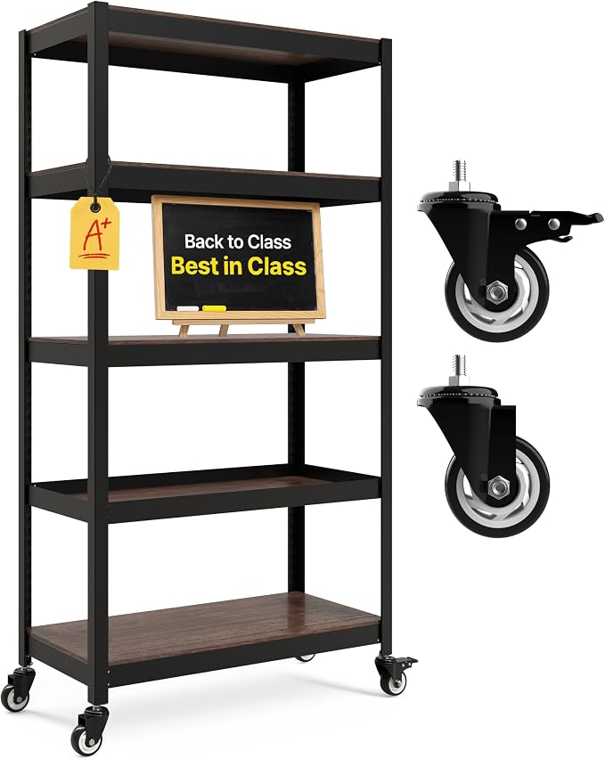 HOMEDANT House 5-Tier Metal Rolling Cart Shelf Rack Casters Heavy Duty by TheBestOrganizingSolution