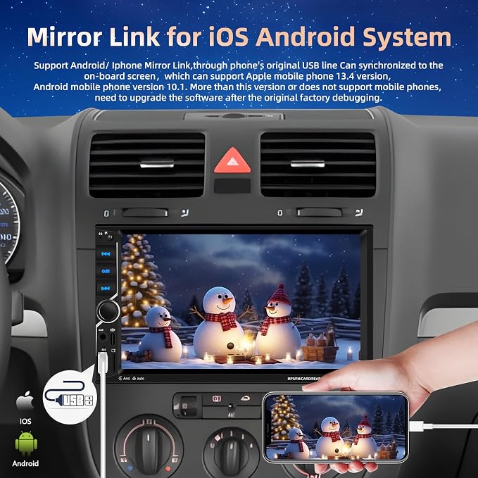 Podofo Wireless Carplay Car Stereo, 7 Inch Double Din Touchscreen Car Radio - Image 3