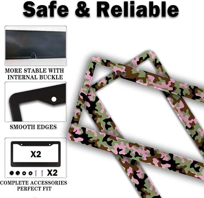 License Plate Protector Multicolor License Plate Frames Pink Camouflage Camo - Image 4