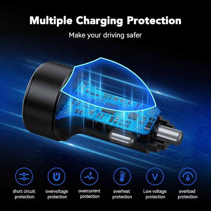 USB C Car Charger, 4 Port 78W Dual USB Car Charger Adapter Fast Charging Multi - Image 4