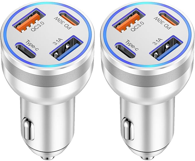 Car Charger USB C, 4 in 1 65W Fast Charging 4-Port Dual USBC & USB A Car Phone by Avatcen