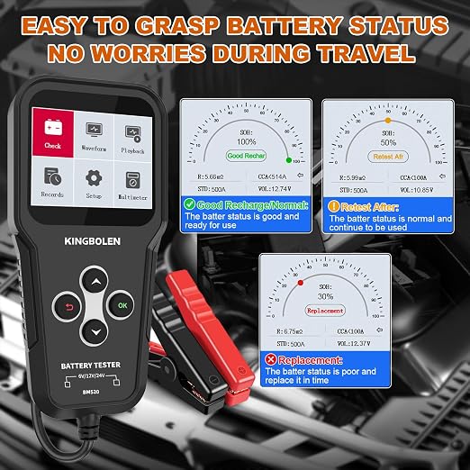 KINGBOLEN BM520 6V 12V 24V Car Battery Tester, 100-2000 CCA Automotive Load - Image 4
