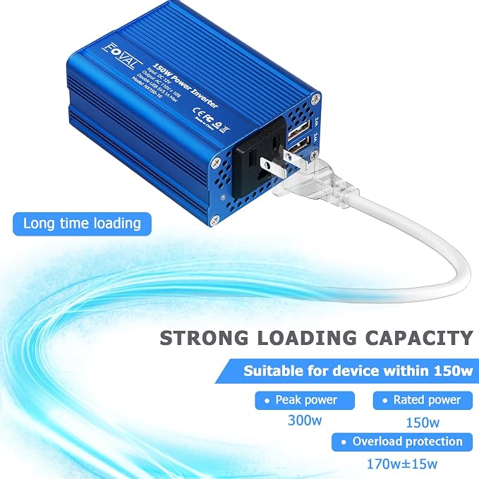 FOVAL 150W Car Power Inverter 12V DC to 110V AC Converter Vehicle Adapter Plug - Image 3