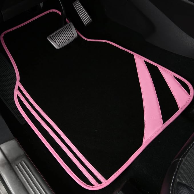 CAR PASS Pink Edge Faux Leather Car Floor Mats Universal Car Carpet Mats - Image 7