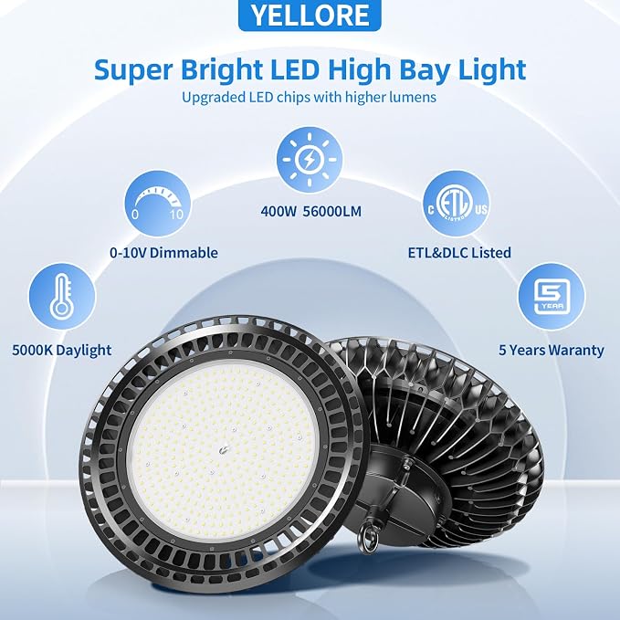 9 Pack 400W LED High Bay Light 56000LM 5000K 120VAC UFO Light IP65 Waterproof - Image 2