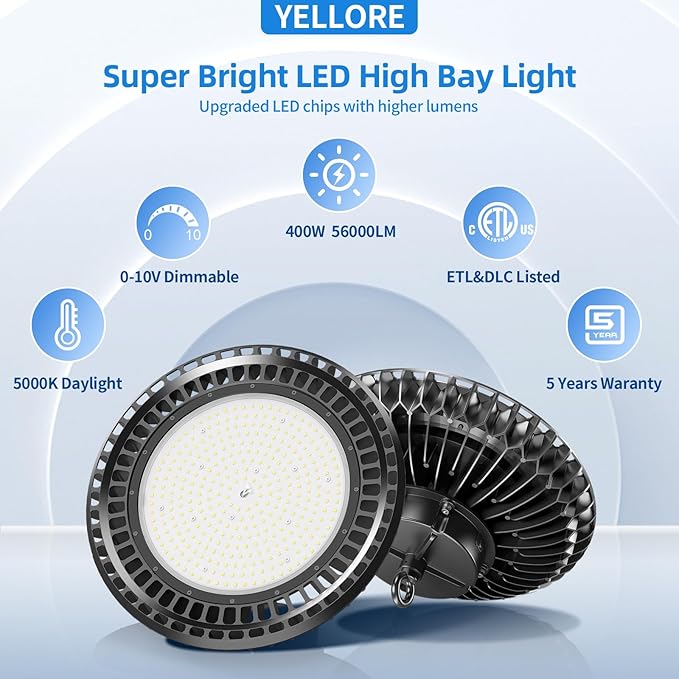 3 Pack 400W LED High Bay Light 56000LM 5000K 120VAC UFO Light IP65 Waterproof - Image 2