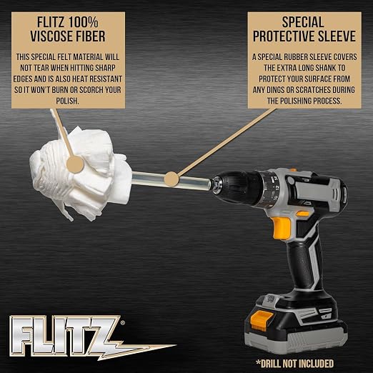 Flitz Buff Ball w/ 1.76oz Metal Polish Paste - 2in Drill Buffer Polisher - Image 3