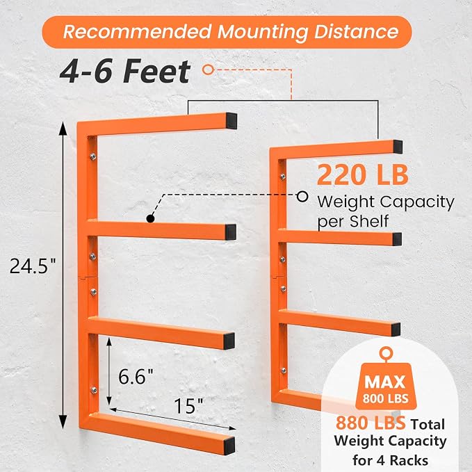 2 Pack Wood Organizer and Lumber Storage Rack Wall Mount, Heavy Duty Wood - Image 2