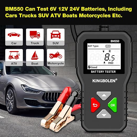 KINGBOLEN BM550 6V 12V 24V Car Battery Tester, 100-2000 CCA Voltage Tester - Image 7