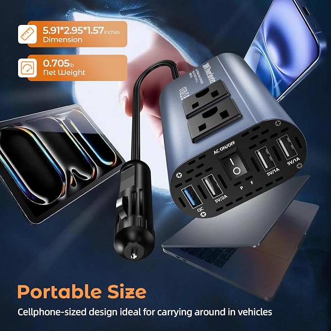 300W Car Power Inverter, DC 12V to 110V AC Car Plug Adapter Outlet - Image 6