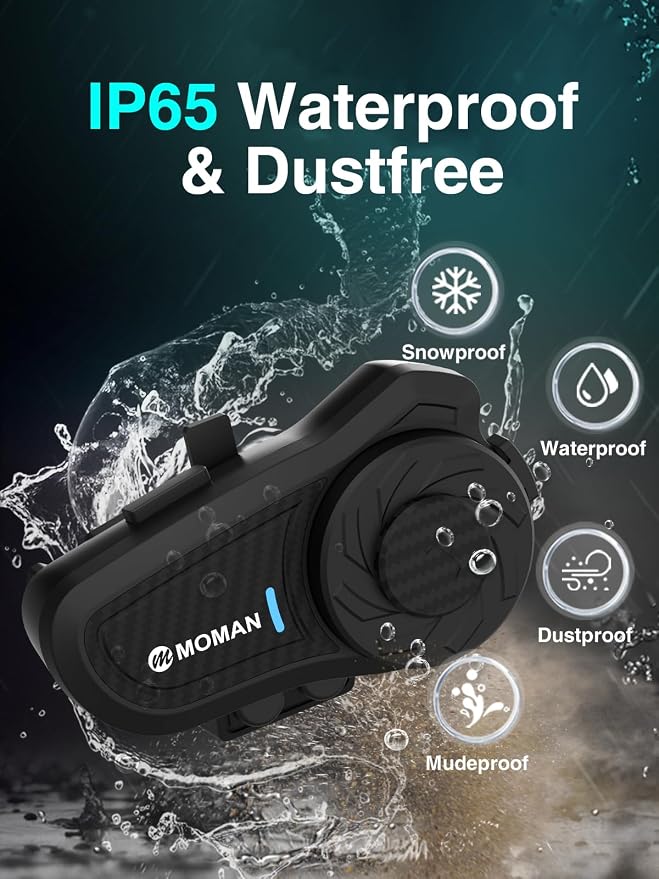 Moman Motorcycle Intercom, H2 Pro【2 Pack Carbon】 Helmet Headset Wireless - Image 5