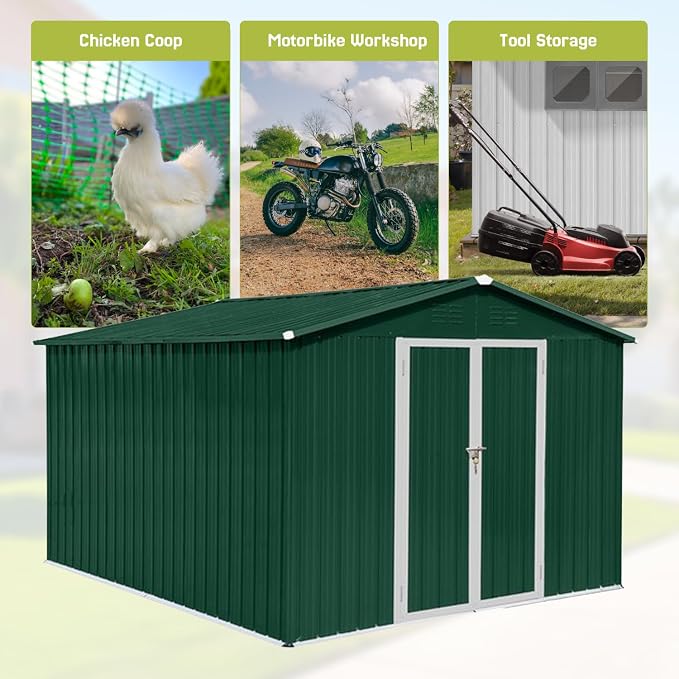10' x 8' XL Outdoor Storage Shed, Sturdy Metal Building w/Lockable Doors - Image 7