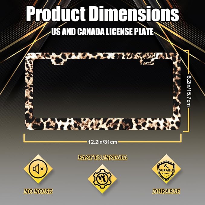 Brown Leopard License Plate Frame Animals License Plate Holder Stainless Steel - Image 2