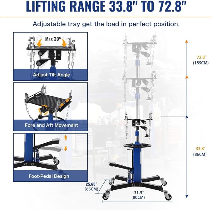 Transmission Jack 1100 LBS Hydraulic Telescoping 2-Stage Lift Jack Stand - Image 2