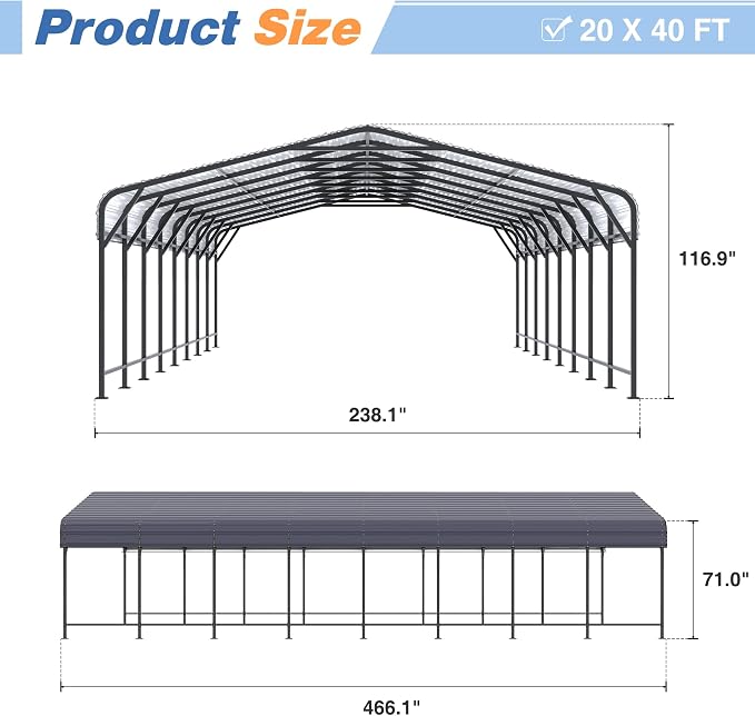 20x40 FT Metal Carport Canopy Heavy Duty - Image 4