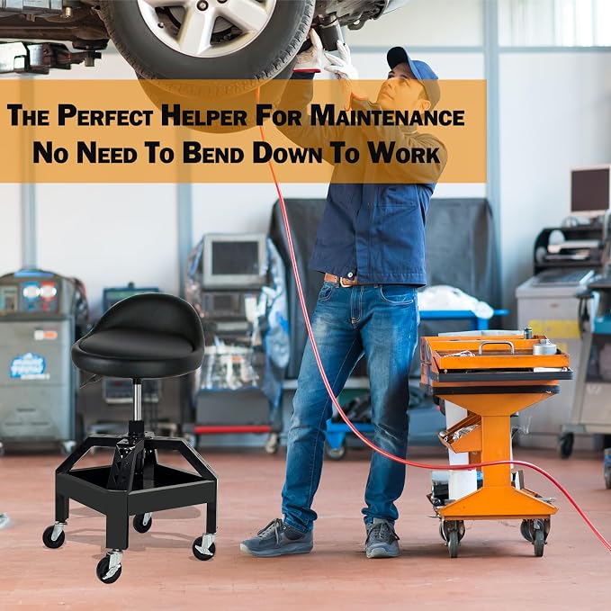 Garage Shop Rolling Seat, Heavy Duty Adjustable Rolling Mechanic Stool - Image 7