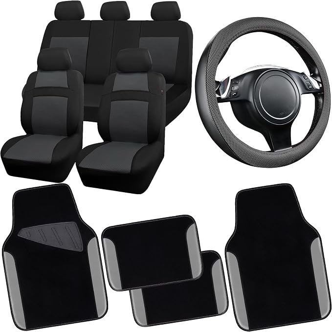 CAR PASS 3D Air Mesh Car Seat Covers Full Sets w/5mm Sponge, Steering Wheel by CARPASS