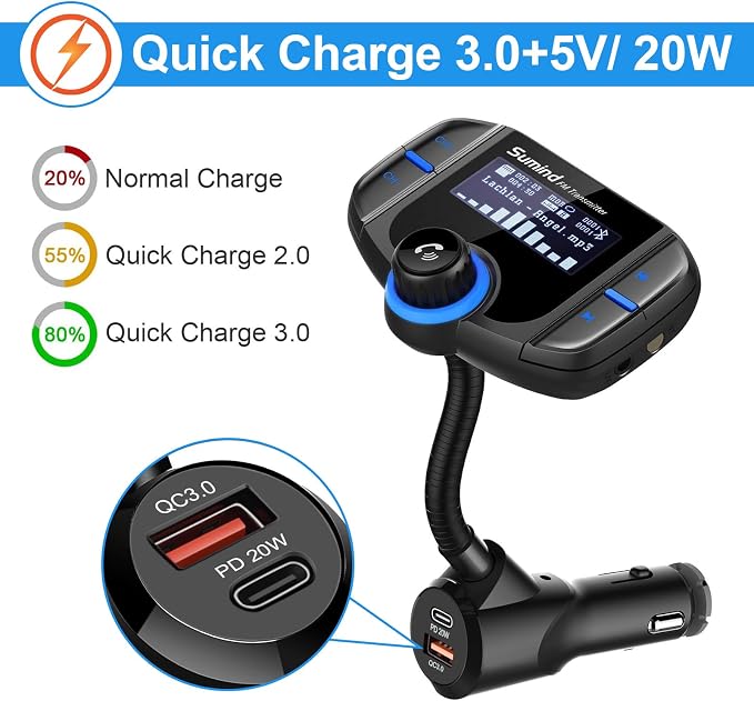 Upgraded Bluetooth FM Transmitter, Wireless Radio Adapter Hands Free Car Kit - Image 4