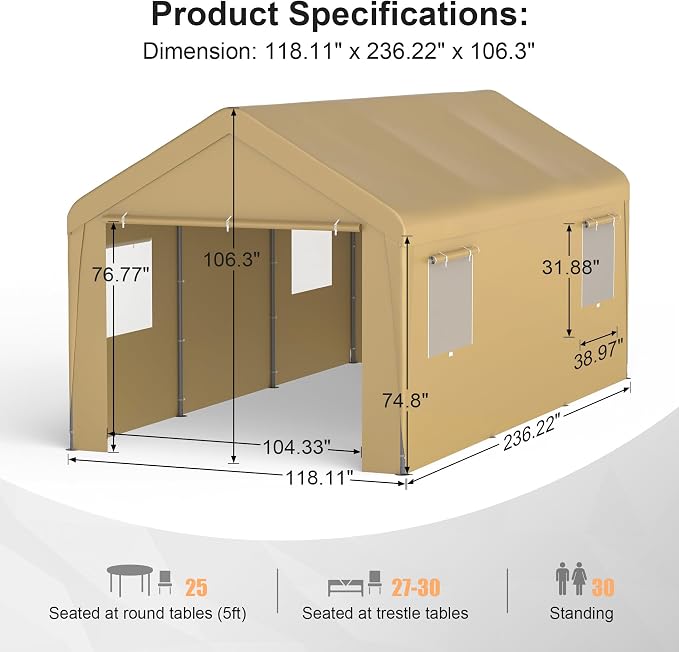 Morngardo Carport 10'x20', Heavy Duty 120 LBS Car Canopy Portable Garage - Image 3