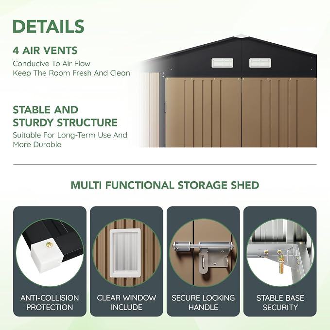 10X12X7.5 FT Outdoor Steel Storage Shed - Image 3