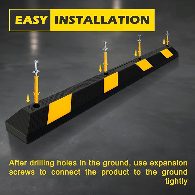 72" Rubber Parking Curb Stop, Heavy Duty Car Stopper, Parking Wheel Stops - Image 4