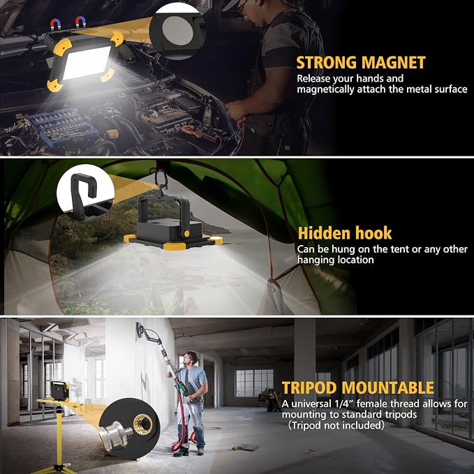 Rechargeable Magnetic Work Light, 40W Portable LED Flood Light Battery Powered - Image 5