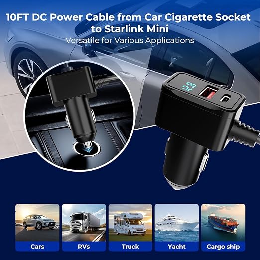 3 in 1 Starlink Mini Cable 10FT, Nolansend Starlink Mini Car Charger DC Power - Image 3