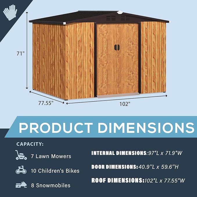 U-MAX Shed 8x6 Woodgrain Outdoor Storage Shed, Metal Outside Storage Garden - Image 3