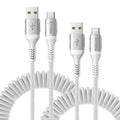 Coiled USB to USB C Cable for Car 3FT/6FT, USBC Cables Fast Charging Braided by KIYODA