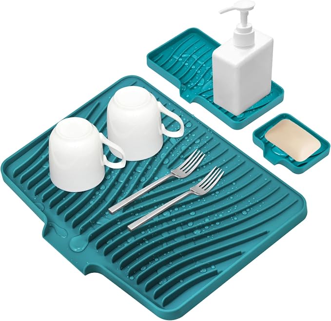 Silicone Dish Drying Mat for Kitchen Counter, Dish Drying Pad, Non-Slip Drain by TIKNIKHomeOutdoor