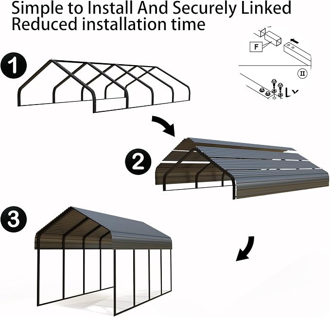 Heavy Duty Metal Carport 20x20 ft Galvanized Steel Carport Shelter - Image 6