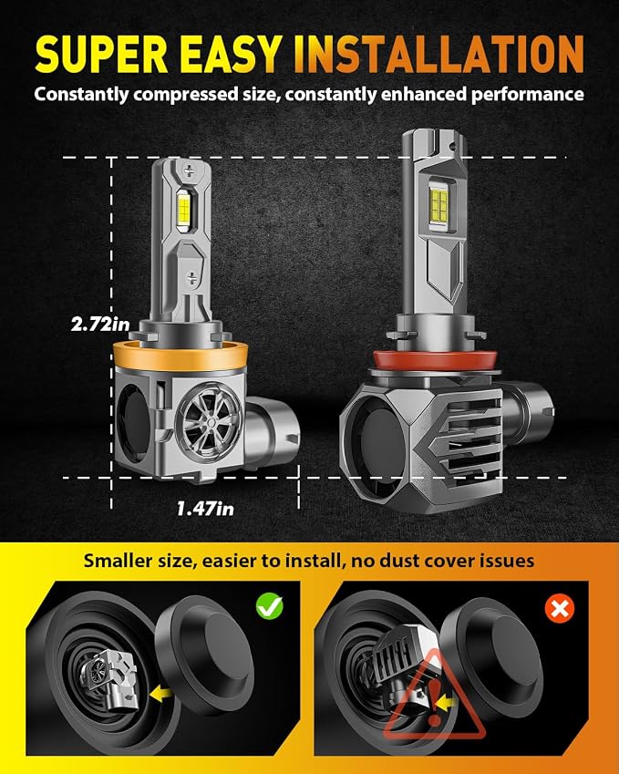9005/HB3 H11/H8/H9 LED Bulbs Combo, 000LM Insane Brightness, Real 1:1 Mini Size - Image 4