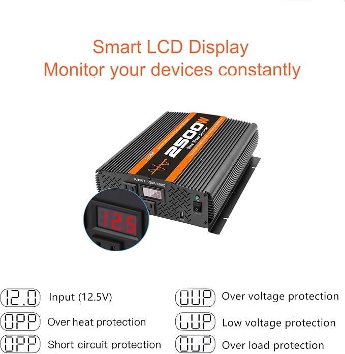 2500W Inverter Pure sine Wave RV Inverter Power Inverter 12V to 110 - Image 5