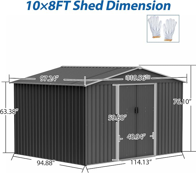 10X8 FT Outdoor Metal Storage Shed - Image 2