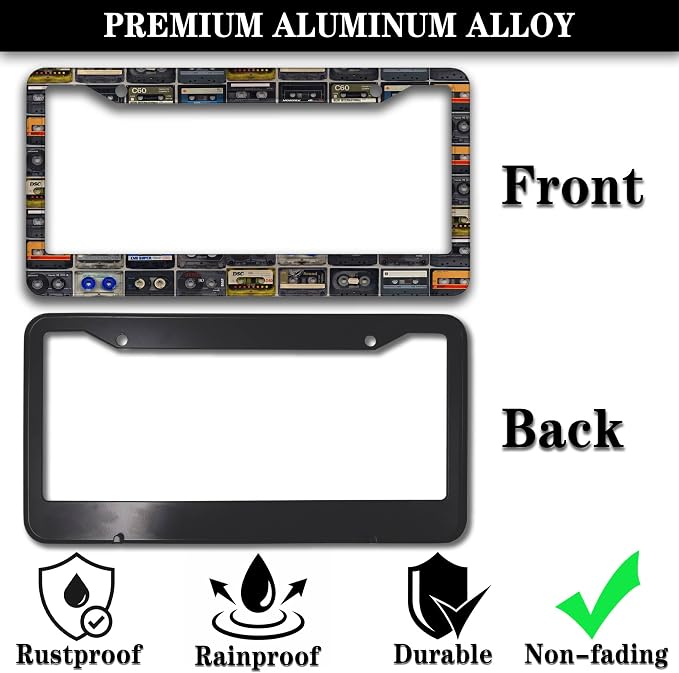 License Plate Protector Multicolor License Plate Frames Vintage Cassette Music - Image 3